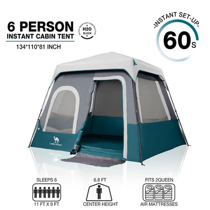 CAMEL CROWN 4/6 Person Instant Cabin Tent, Pop Up Windproof Tents for Camping, 60-Second Setup Family Tent with Carry Bag for Outdoor Hiking