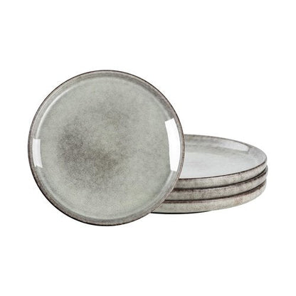 Henten Home Ceramic Dessert Plates, 8 Inch Porcelain Salad Plates Set of 4, Fluted Round Snack Plates for Kitchen, Cake Serving Stoneware Dishes, Reactive Glaze, Scratch Resistant (Grey)