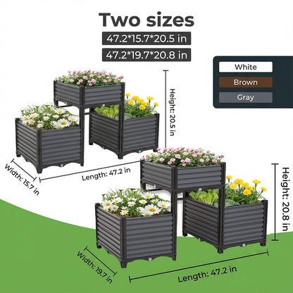 3PCS Raised Garden Beds Outdoor with Legs Planter Box, 47x20x21in Reinforced Support Rods, Drainage Grid, Multi-Combination Options for Vegetables, Flowers, Herbs, Ideal for Balcony, Patio Gardening