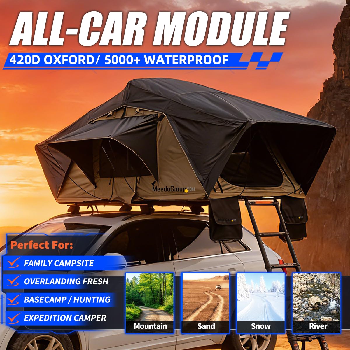 Meedo Apolle A86 M, Soft Shell Rooftop Tent, Fits 2 People, Made with Waterproof Material and a Rainfly-Fold Design, Clamshell Army Green Roof top Tent for Overlanding Hunting, Ladder Included