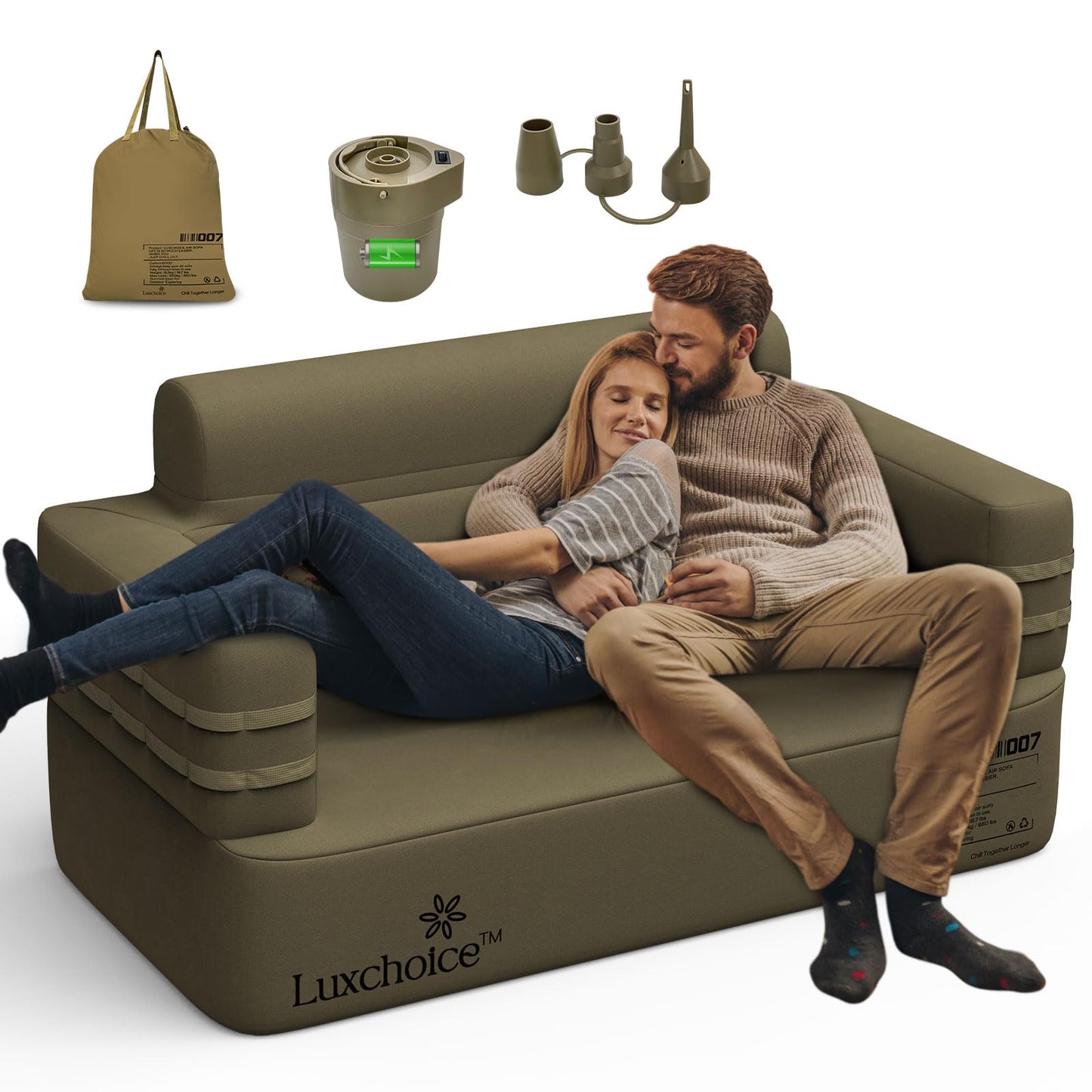 Luxchoice Inflatable Couch Camping Chair Air Sofa with Built-in Rechargeable Pump Portable Blow Up Couch for Outdoor Backyard Lounge & RV Travel Movie Night Loveseat - Durable 1000D Oxford Fabric