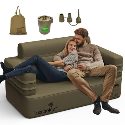 Luxchoice Inflatable Couch Camping Chair Air Sofa with Built-in Rechargeable Pump Portable Blow Up Couch for Outdoor Backyard Lounge & RV Travel Movie Night Loveseat - Durable 1000D Oxford Fabric