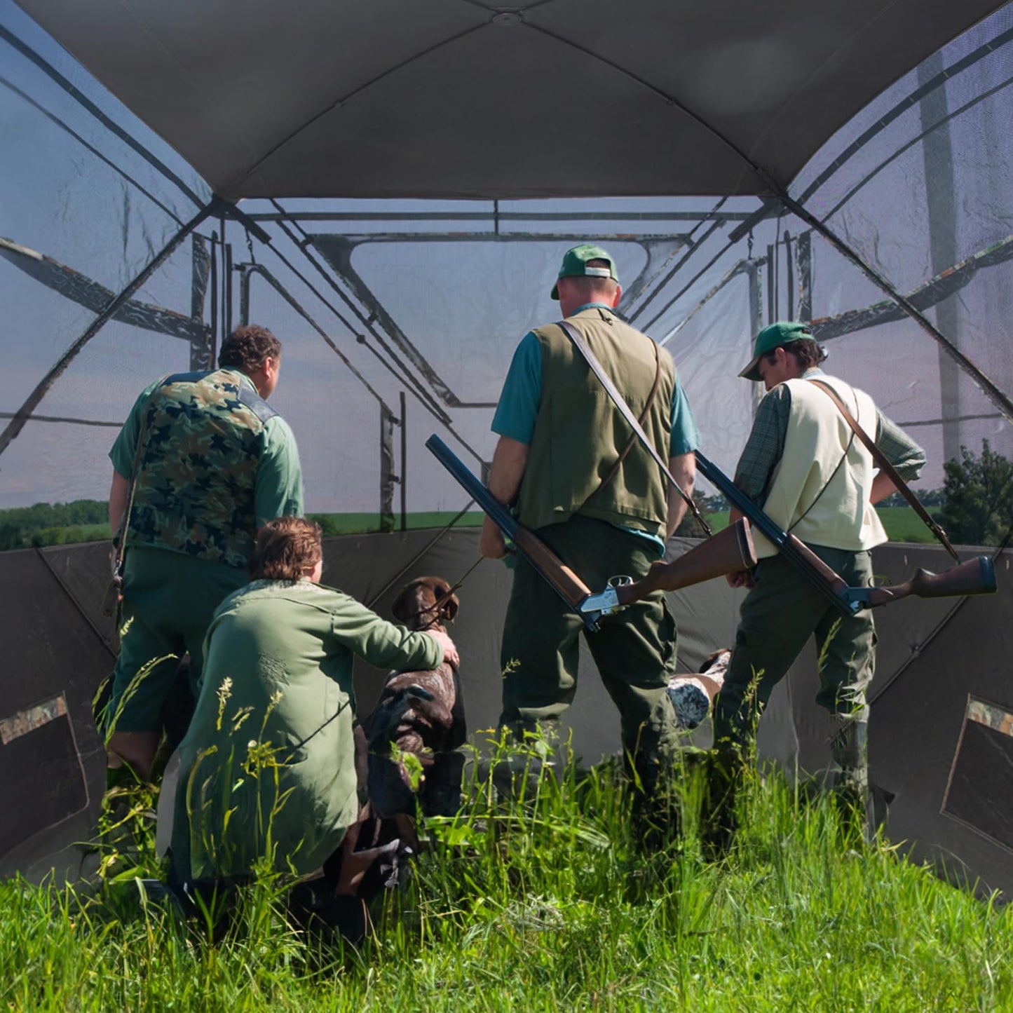 HUNTSEN 3-4 Person Hunting Blind - 270 Degree See Through Deer Blind with Magnetic Full Open Door - Pop Up Ground Blinds - Portable Resilient Hunting Tent for Deer & Turkey