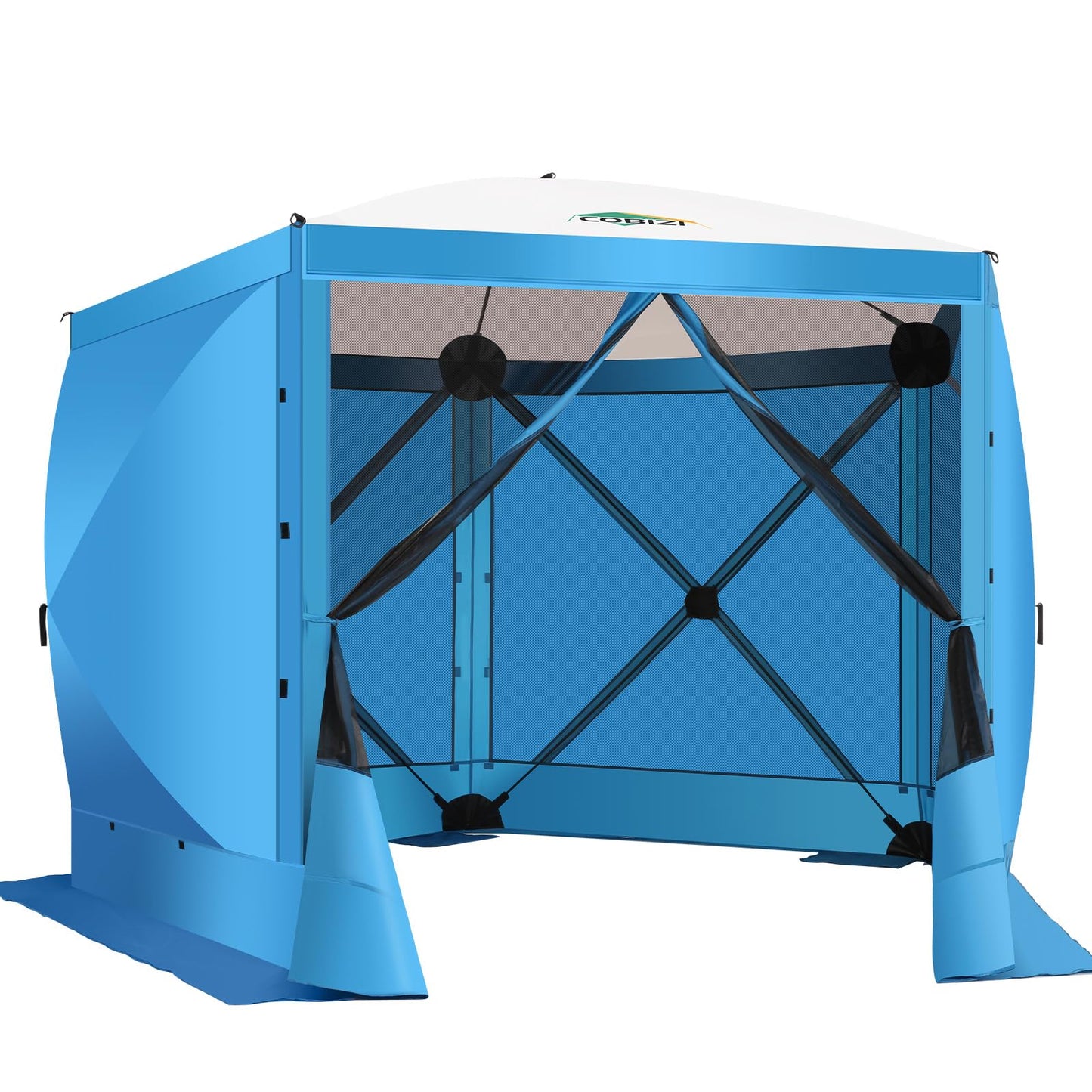COBIZI 10x10 Pop Up Gazebo Screen Tent Screen House for Camping, Screen Room with Mosquito Netting, Hub Tent Instant Screened Canopy with Carrying Bag and Ground Stakes, Blue