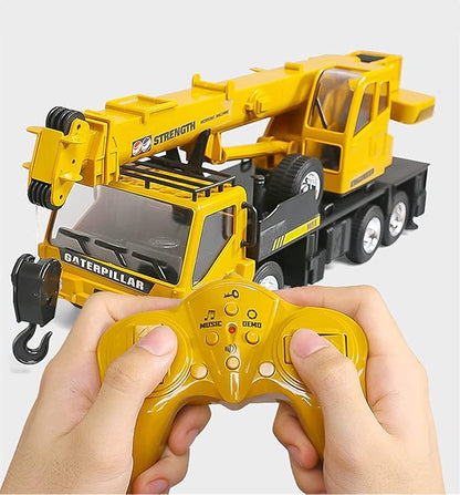 RC Crane Construction Tractor Remote Control Large Crane Truck wiht Light and Sound Rechargeable Electronics Hobby Toys for Kids Boys Child (Yellow)