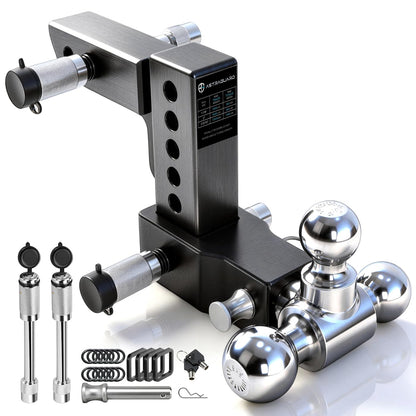 Astraguard Adjustable Trailer Hitch Fit 2 Inch Receiver, Tri-Ball (1-7/8", 2", 2-5/16") Heavy Duty Aluminum Tow Hitches with 6 Inch Rise/Drop for Truck (12500 LBS GTW)-Weatherproof & Anti-Theft