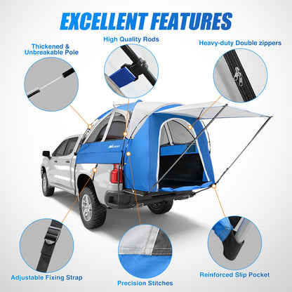 Nilight Truck Bed Tent 5.0-5.5FT Pickup Truck Tents with Removable Awning Waterproof PU2000mm Double Layer Rainfly Storage Bag 2-Person Sleeping Tailgate Bed Tents for Camping Travel Outdoor,Blue Grey