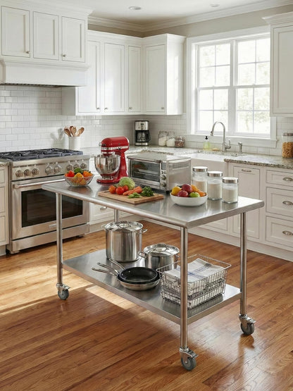 Atelicf All-Stainless Steel Prep Table, 24 X 36 Inch, with Casters and Adjustable Undershelf, Heavy-Duty Build for Outdoor Use,Restaurants,Hotels,Workshops,Kitchens,Gardens, and Garages