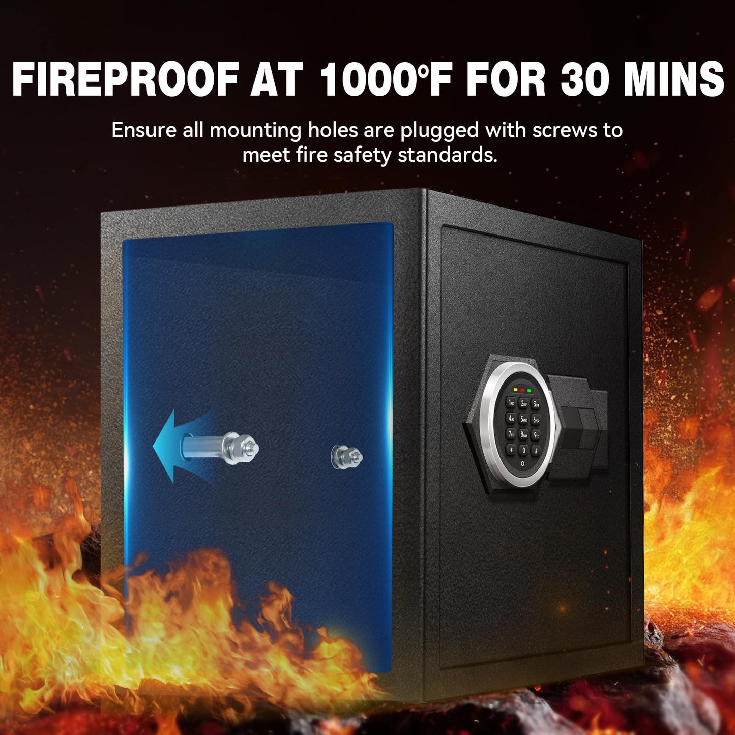 Fdsutvit Fireproof Home Safe Box- Steel Digital Combination Lock Security Box with Type-C Backup & Sensor Light, Key Lock Safety Box for House Office Documents Money Jewelry Handgun - Black 2.8 Cu Ft