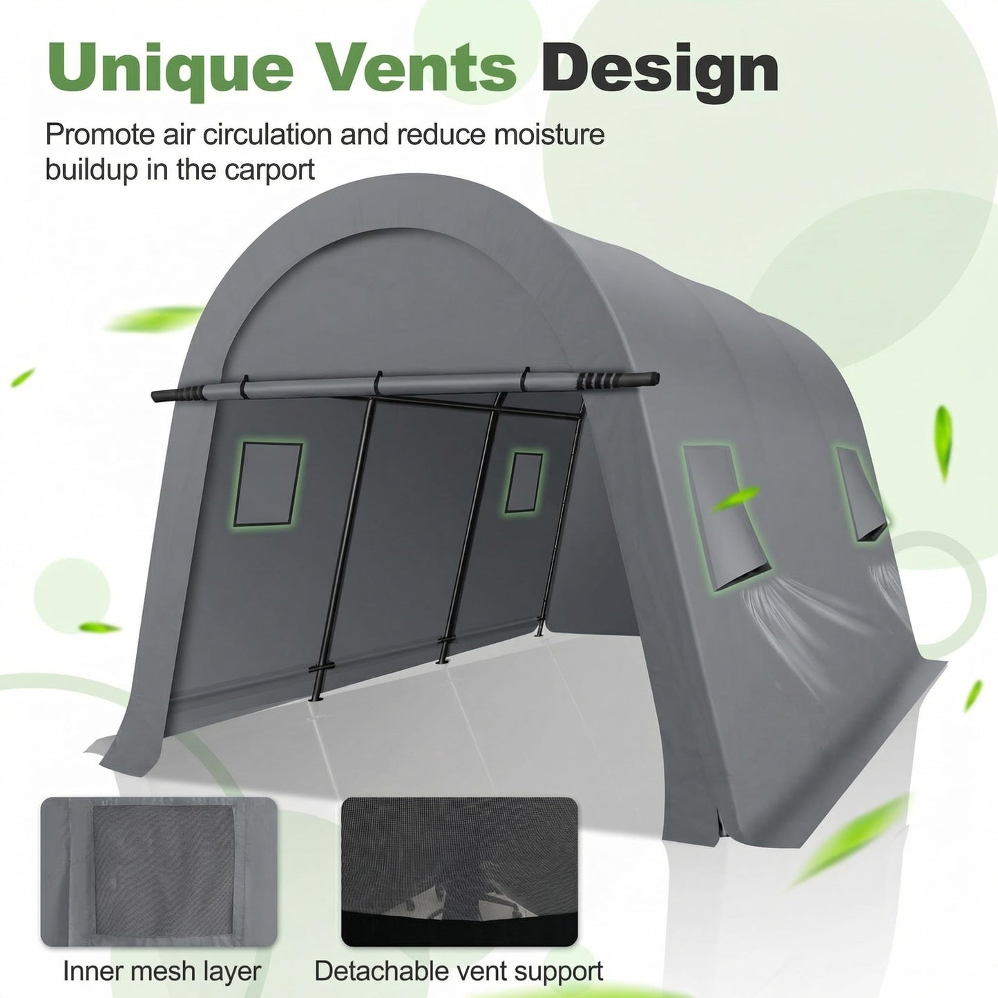 COBIZI 10x15 Carport Canopy Heavy Duty Portable Garage Tent with Double Zippered Roll-up Doors & Vents, Large Space Car Port Car Garage Waterproof Anti-Snow for Cars, Boats, Trucks, Gray