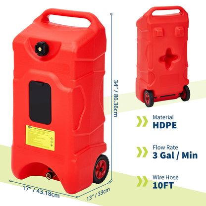 PeacefulHues Upgraded 16 Gallon Gas Tank, Heavy-Duty Fuel Can with Manual Transfer Pump & 10FT Hose, Portable Gas Can with Casters, Leak-Proof Gas Container for Lawn Mowers, Tractor, Boat, Snow Blow