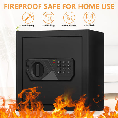 2.0 Cub Large Fireproof Safes for Home Use, Digital Security Safe Box Fireproof Waterproof with Combination Lock and Removable Shelf, Home Fire Safe for Document Money Medicines Valuables