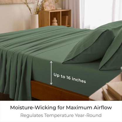 Mellanni Queen Sheets Set - 4 PC Hotel Luxury Bedding | Extra Soft, Cooling, Wrinkle-Resistant (Sage)