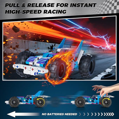 Technic 9 in 1 Pull-Back Car Building Set - Off-Road Race Vehicle Models for Boys and Girls STEM Engineering Toy for Kids Ages 8 and Up | Ideal Gift for Birthdays