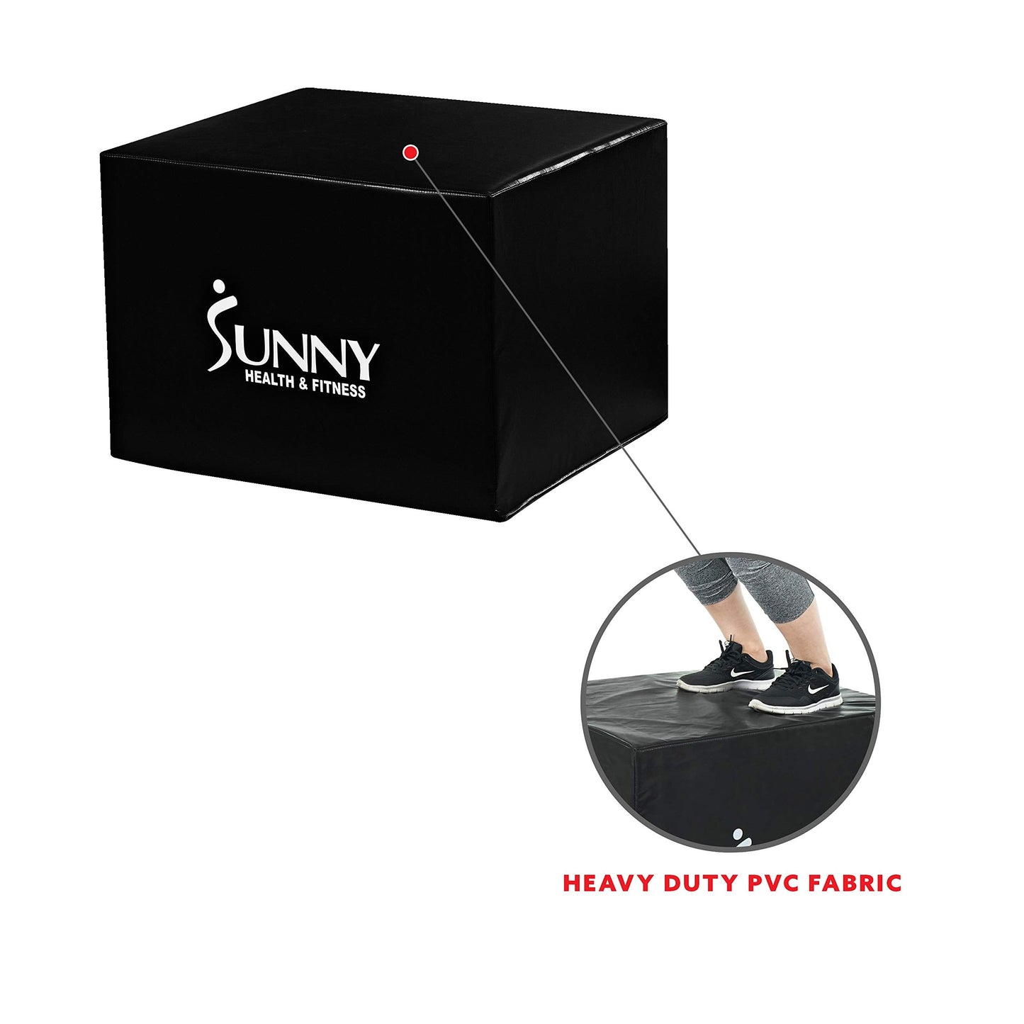 Sunny Health & Fitness Plyo Box Jump Platform with Adjustable Heights 20"/24"/28" and Shock Absorbing Foam Cover, 3-in-1 Plyometric Jump Box - No. 072, Black