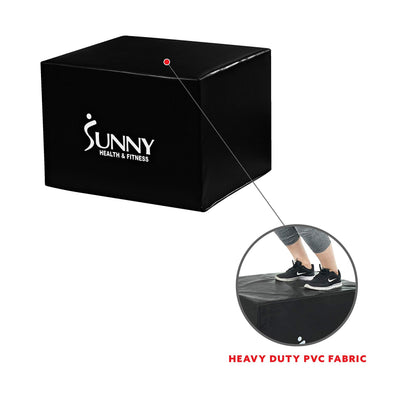 Sunny Health & Fitness Plyo Box Jump Platform with Adjustable Heights 20"/24"/28" and Shock Absorbing Foam Cover, 3-in-1 Plyometric Jump Box - No. 072, Black