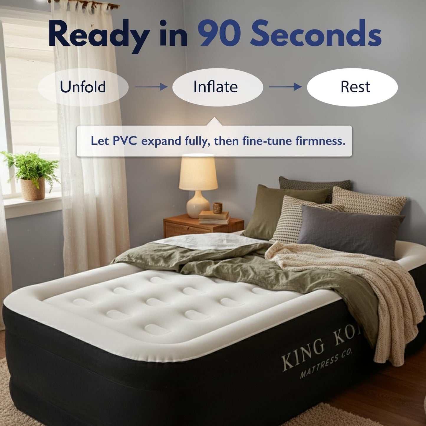 King Koil Luxury Twin Air Mattress - Built-In Pump, 20” Double High, Waterproof, 1-Year Warranty