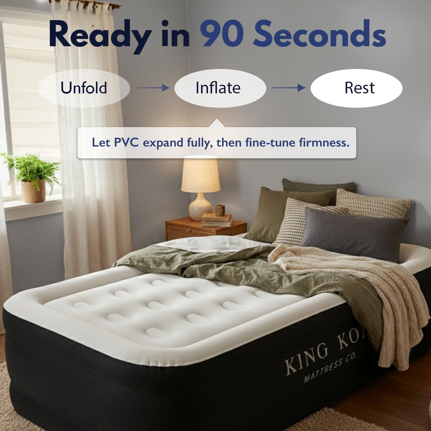 King Koil Plush Pillow Top Luxury Twin Air Mattress with Built-in High-Speed Pump for Camping, Home & Guests - Airbed Inflatable Blow Up Mattress, Waterproof, 1-Year Manufacturer Warranty.