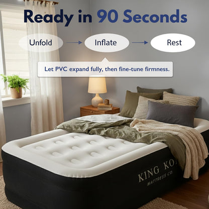 King Koil Plush Pillow Top Luxury Twin Air Mattress with Built-in High-Speed Pump for Camping, Home & Guests - Airbed Inflatable Blow Up Mattress, Waterproof, 1-Year Manufacturer Warranty.