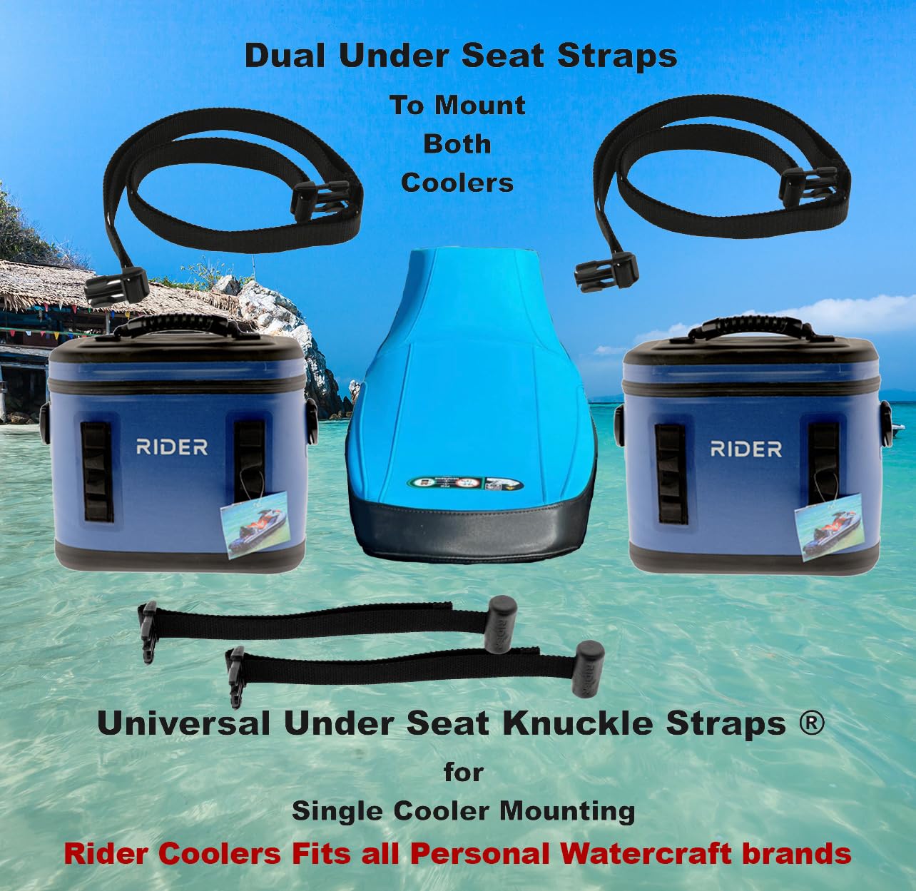 Rider Coolers PWC Jet Ski Sea Doo Cooler Set of 2 Coolers Fits All Personal Watercraft (Blue)