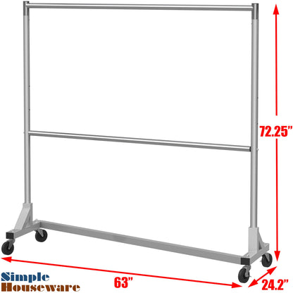 Simple Houseware Commercial Grade Z-Base Double Rod Garment Rack, 600lb Load, 63 inch, Silver