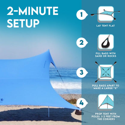 Neso Gigante Portable Beach Tent Sun Shelter - Lightweight Beach Shade Canopy - Easy Setup for Family Outings - Patented Reinforced Corners - UPF 50+ - 8ft Tall, 11 x 11ft - Periwinkle Blue