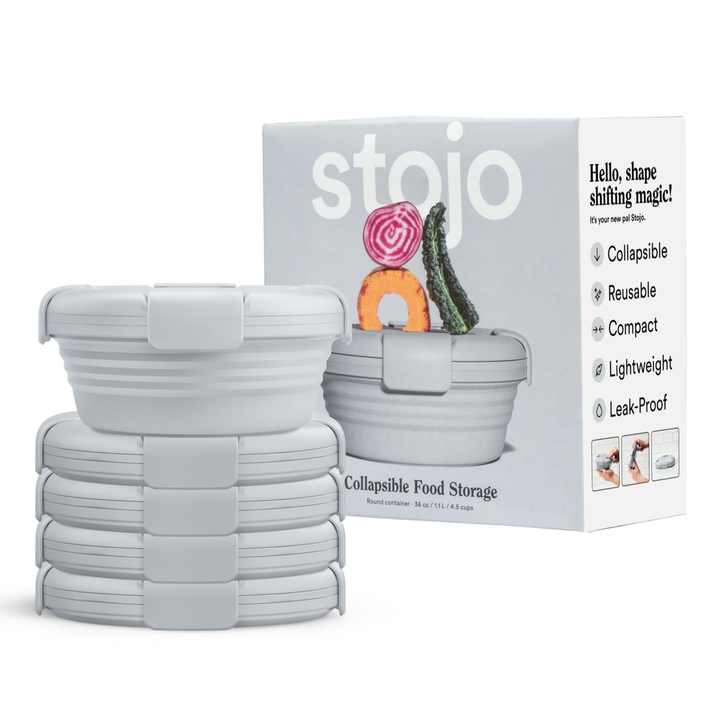 STOJO Collapsible Bowl - Translucent Denim Blue, 36oz - Reusable Silicone Bowl for Hot and Cold Food - Perfect for Travel, Meal Prep, To-Go Lunch, Camping & Hiking - Microwave & Dishwasher Safe