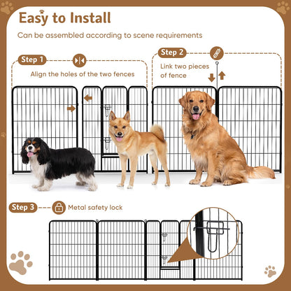 DUMOS Dog Playpen Indoor, Metal 40 Inch 8 Panels Foldable Pet Fence with Door, Outdoor Small Medium Large Dog Puppy Portable Exercise Play Pen for RV Camping, Trips, Play Yard