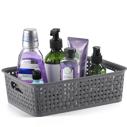 [ 12 Pack ] Plastic Storage Baskets - Small Pantry Organization and Storage Bins - Household Organizers for Laundry Room, Bathrooms, Bedrooms, Kitchens, Cabinets, Countertops, Under Sink or On Shelve