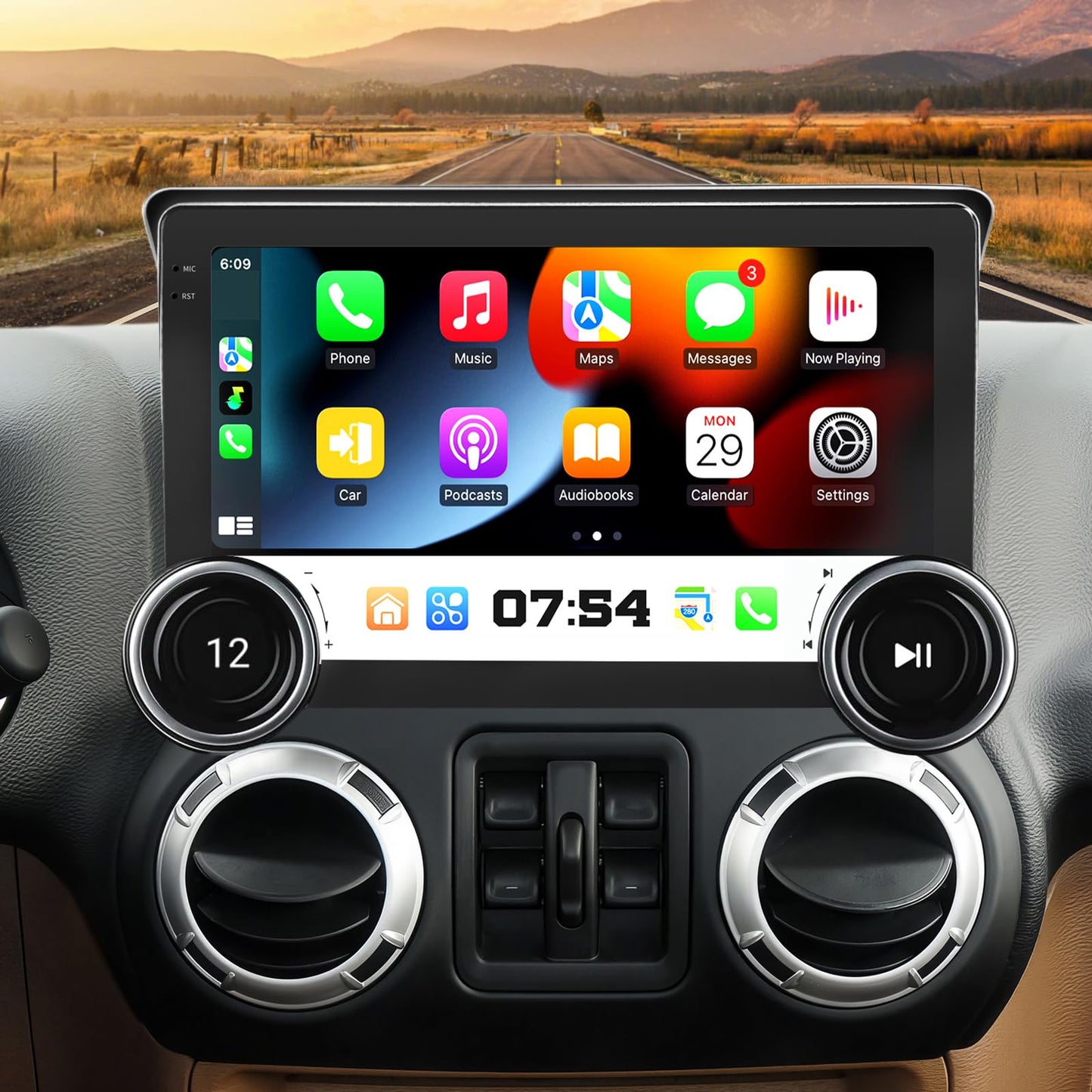 Radio for Jeep Wrangler JK 2007-2018 Compass Grand Cherokee Dodge Ram 1500 2500 3500 2009-2012 Radio Upgrade 8Core 4+64G CarPlay Android Auto 2K 10.1 Inch QLED Screen Bluetooth AHD Backup Camera SWC