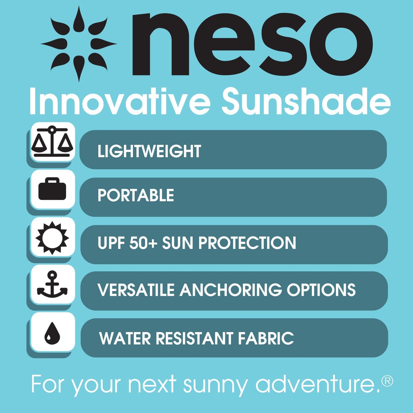 Neso Portable Beach Tent Sun Shelter with Sand Anchor - Lightweight Beach Shade Canopy - Easy Setup for Family Outings - Patented Reinforced Corners - UPF 50+ Sun Protection - 7 x 7ft - Rainbow