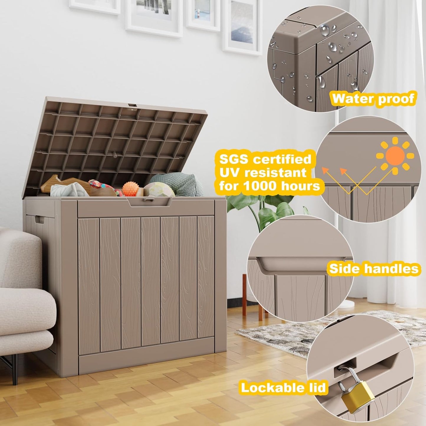 Skiennix 30 Gallon Outdoor Deck Box - Lockable Waterproof Storage for Garden Tools & Cushions | Grey
