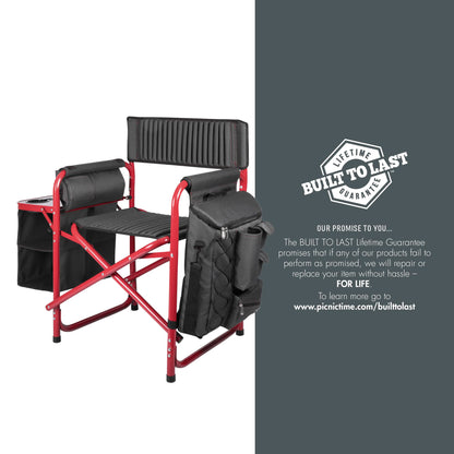 PICNIC TIME Fusion Camping Chair with Side Table and Soft Cooler, Outdoor Foldable Padded Camping Chairs with Cup Holder for Lawn, Beach, & Sports Use for Adults, (Dark Gray Red Accents)