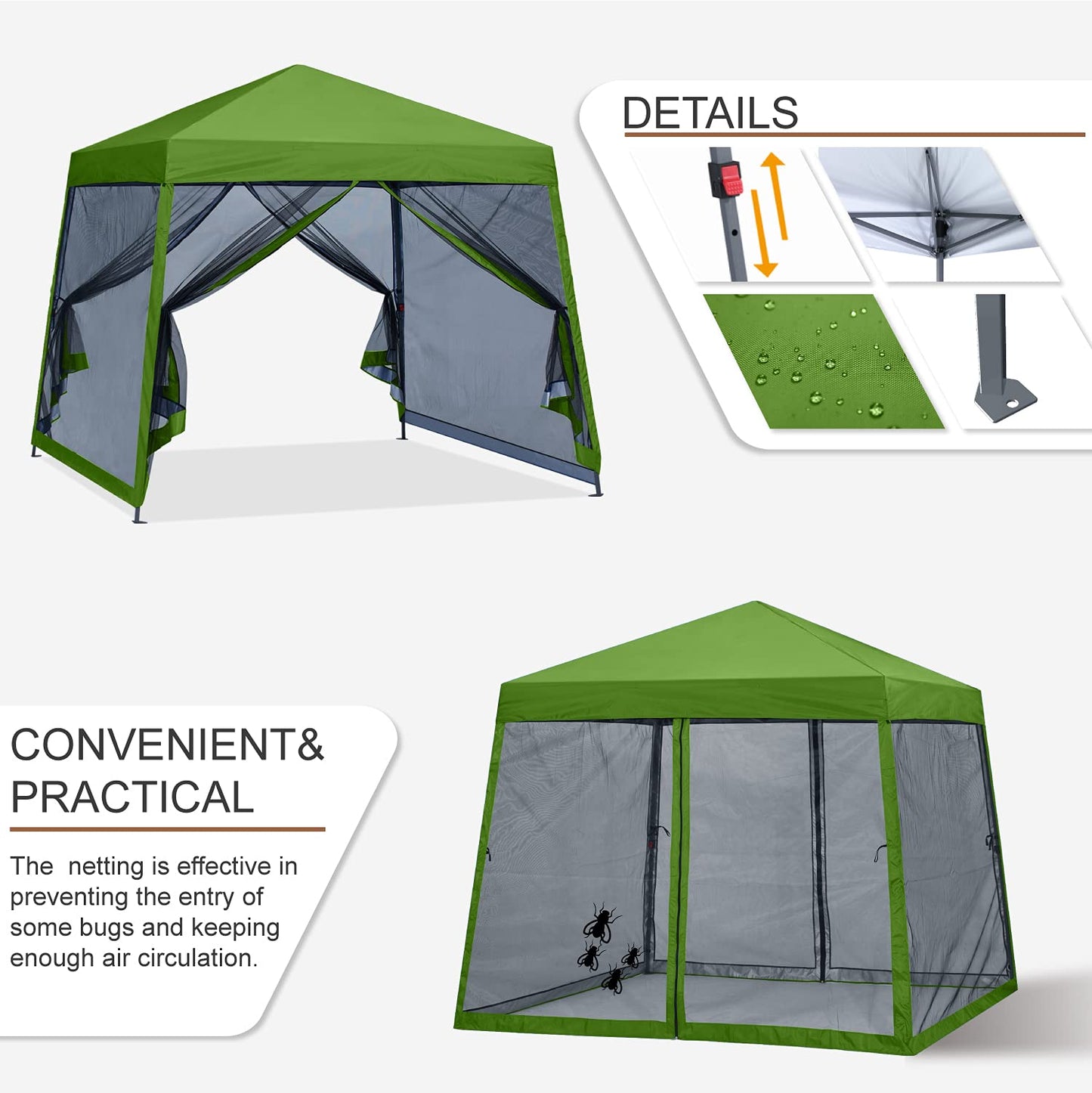 MASTERCANOPY Pop Up Gazebo Canopy with Mosquito Netting (10x10, Grass Green)