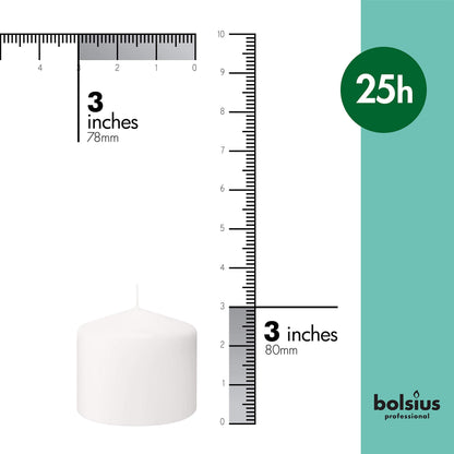 BOLSIUS 6 White Pillar Candles Bulk - 3x3 Inches Candle Set - 25+ Hours Clean Burning - No Palm Oil - 0% Animal Fat - Premium European Quality - Unscented Dripless Dinner Pillars
