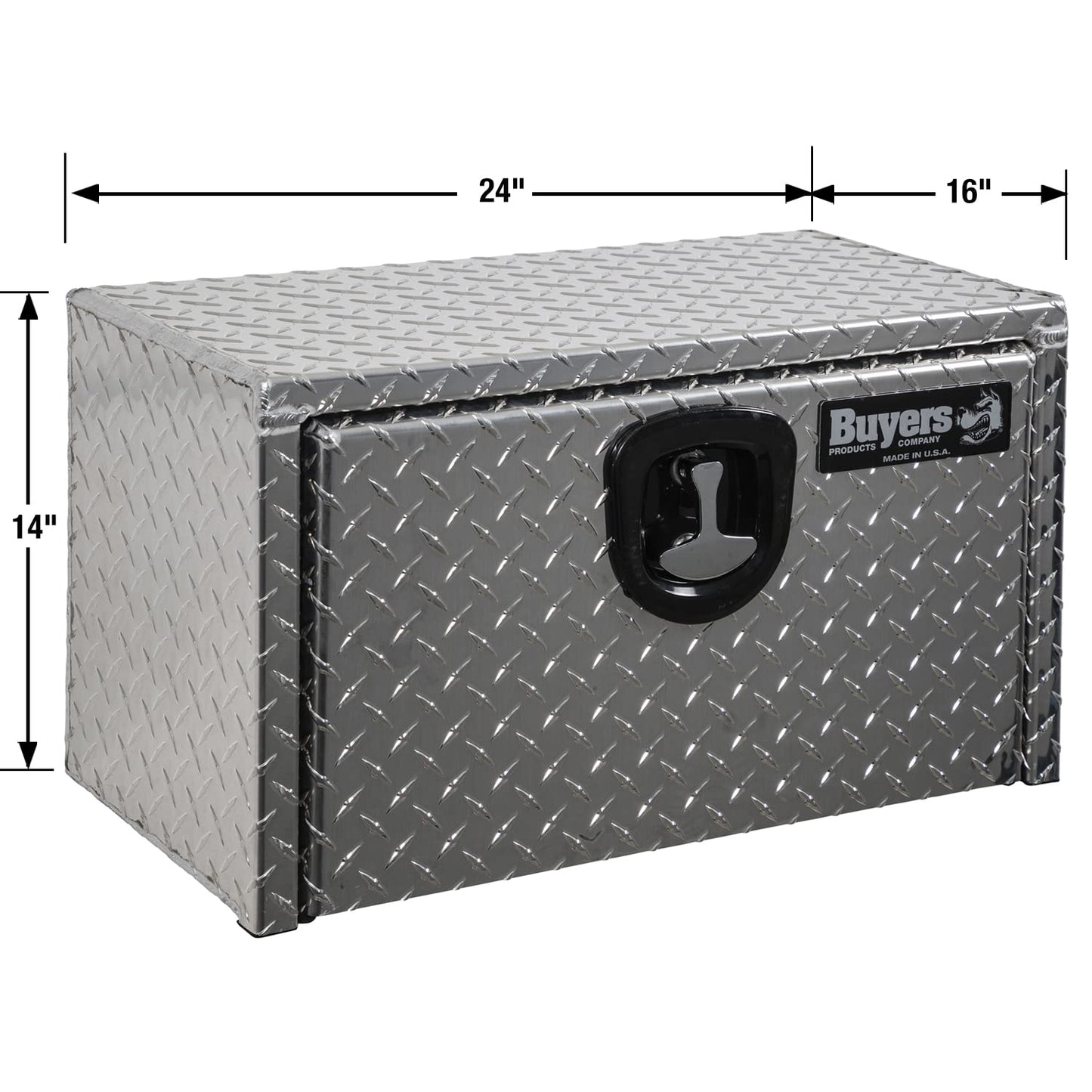 Buyers Products 1705160 Diamond Tread Aluminum Underbody Truck Tool Box, 14 x 16 x 24, Made in USA, .100 in. Thick, Corrosion Resistant, Locking Compression Latch, Secure Storage for Work Trucks