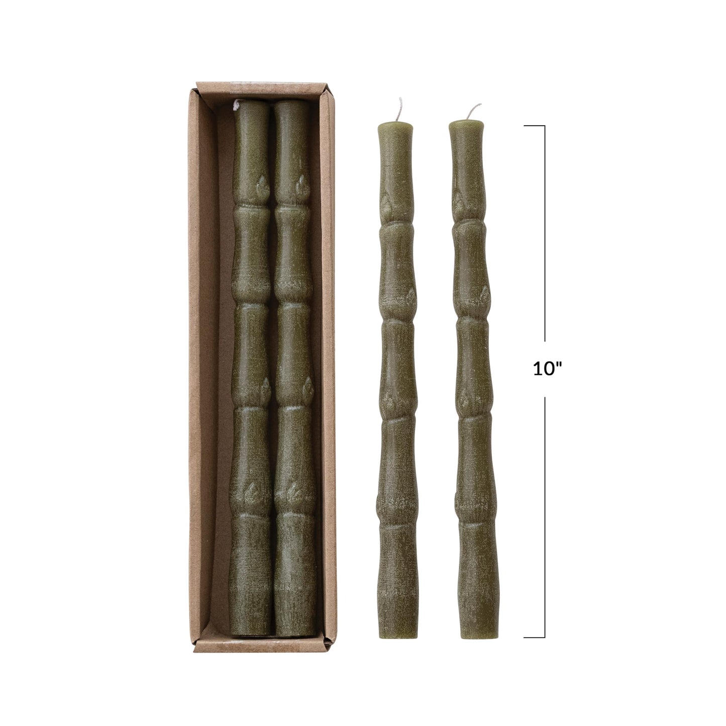 Creative Co-Op 2-Piece Bamboo Shaped Unscented Taper Candles, Olive Color