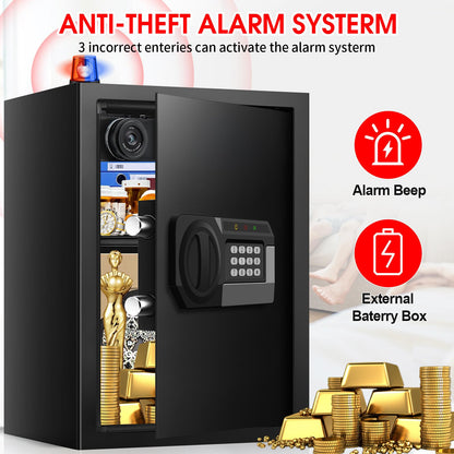 3.4 Cub Large Safes for Home Use Fire and Water Proof, Anti-Theft Digital Security Safe Box with Electronic Keypad and Key, Fire Proof Safe for Home Documents Firearm Medicine Money Valuables