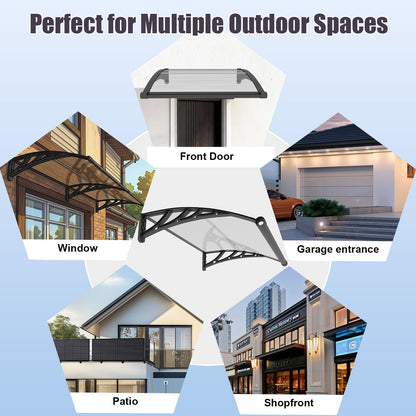 JYJNHOME Window and Door Awning Exterior,40x60 Inch Polycarbonate Spliced Outdoor Overhang Canopy with Drainage,UV/Rain/Snow/Sunlight Protection,Awnings for Outside,Patio,Porch,Deck,House Entrance