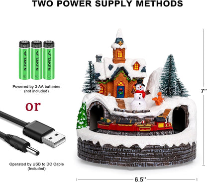 Skiennix Animated Musical Christmas Village Figurines - LED Lights & Rotating Train | Holiday Decor Gifts
