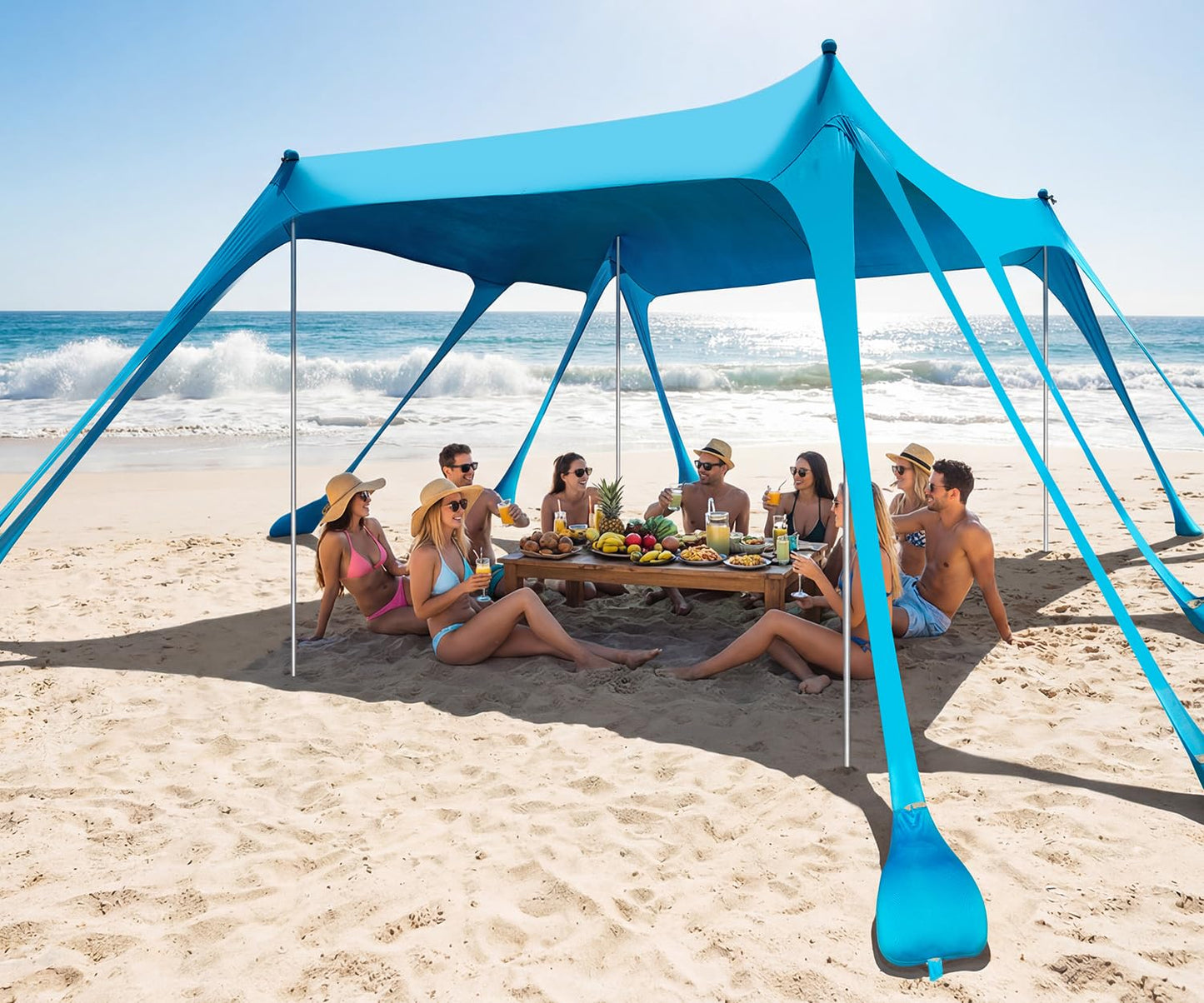 13x10FT Beach Tent Sun Shelter – UPF50+ Outdoor Canopy with 10 Sandbags, Sand Shovel, Ground Pegs & Stability Poles – Portable Shade for Camping, Fishing, Picnics & Beach Trips