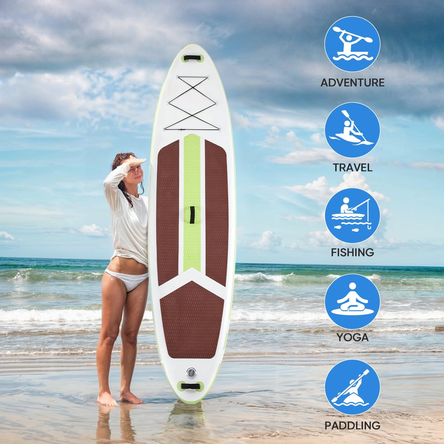 DUMOS Inflatable Stand Up Paddle Board, 10.5'×33'' Paddle Boards with Non-Slip Deck, Durable Advanced Material and Complete SUP Accessories for All Skill Levels, Green