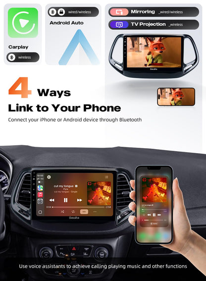 Dasaita 10.2" Car Stereo for Jeep Compass 2017-2020, Android 13, Wireless CarPlay, Android Auto, GPS Navigation, 6GB+64GB, Bluetooth, WiFi, 4G LTE