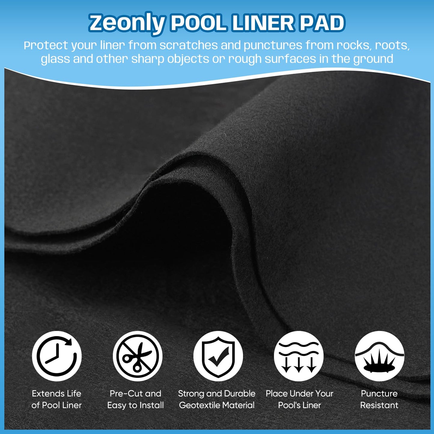 Zeonly 21 FT Pool Liner Pad for Above Ground Pool, 300 G/M² Thicker Heavy Duty Round Pool Liner Pad, Puncture Protection Under Pool Padding, Extend Liner Life Durable Eco-Friendly Fabric, Black