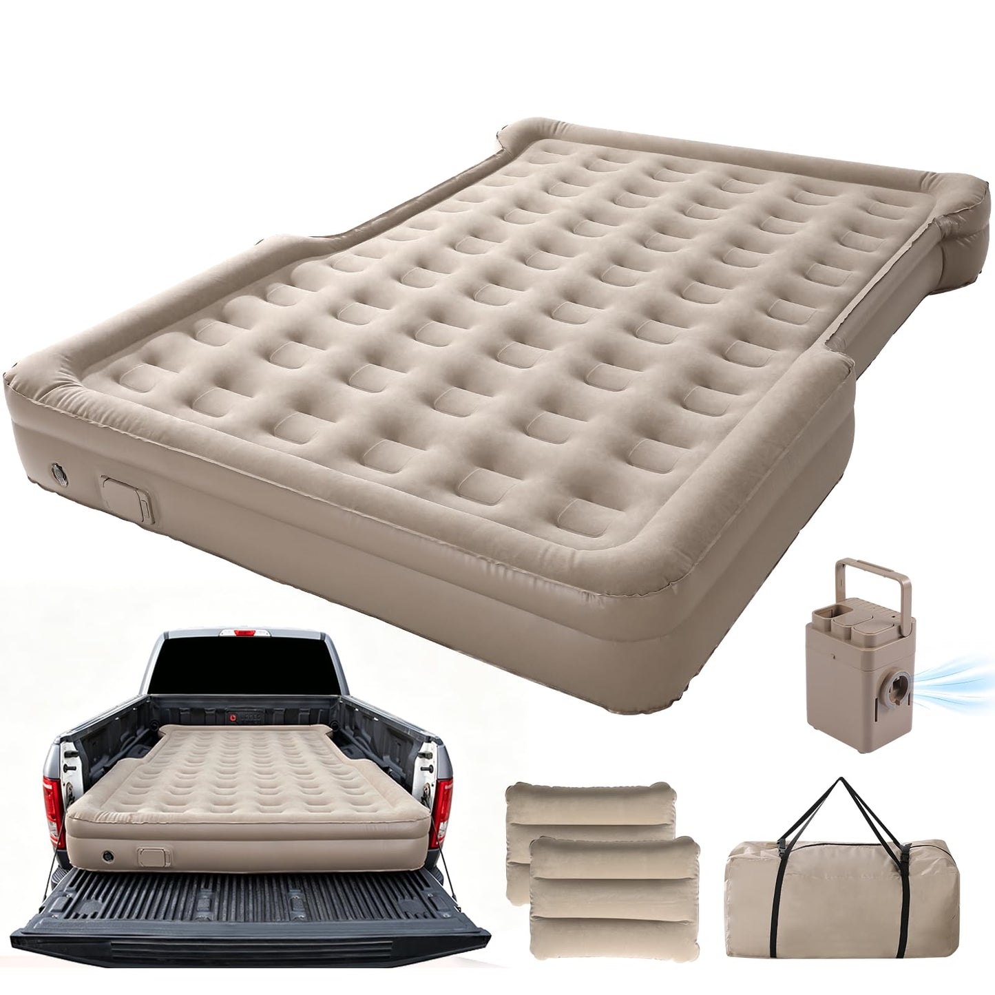 MIRUNNY Truck Bed Air Mattress for 5.5-6.7Ft,Pickup Airbed with Wireless Rechargeable Pump,Inflatable Air Mattress for Travel,Outdoor & Road Trips,Fits F-150 / Ram/Silverado Full-Size Trucks