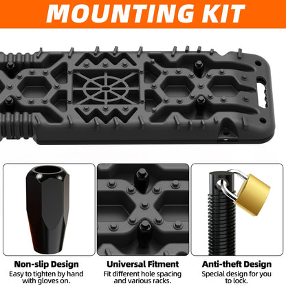 ALL-TOP Traction Boards with Build-in Jack Base, 2PCS Recovery Boards & Mounting Kit for Overlanding (4th Gen, Black)