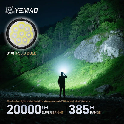 Yemao Rechargeable Flashlights 20000 High Lumens, Brightest Flashlight, Super Bright LED Flashlight Type C Charged, 5 Modes Long Lasting 60 Hours, for Emergencies, Camping, Outdoor, Caving