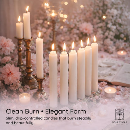 SOUL STICKS Happiness Magic Spell Chime Candles White Taper Candles 20 Pack - Taper Candle White for Altar, Rituals, Ceremonies, Meditation, Witchcraft Supplies, Wiccan, Candles Clearance