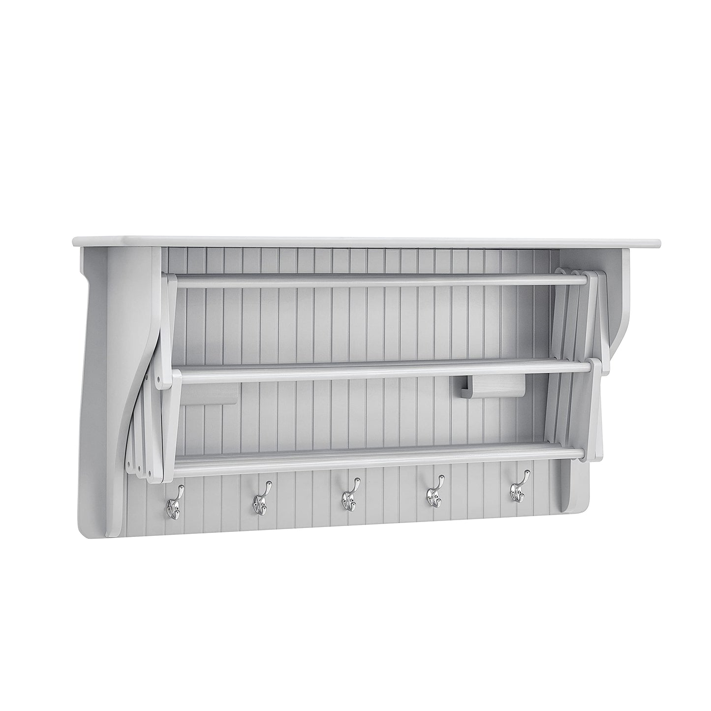 Danya B Accordion Clothes Drying Rack, Retractable, Wall Mounted Towel Rack and Hooks for Clothes and Towels for use in Laundry Room or Garage - White