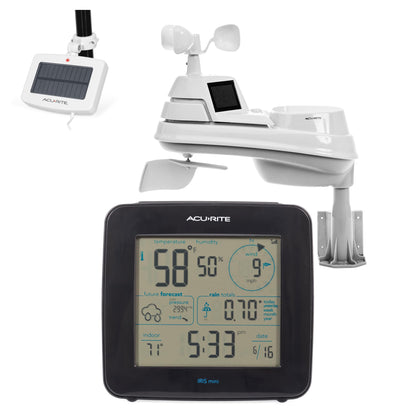AcuRite Iris® Weather Station with Solar Power Pack, Barometer, Mini Wireless Display for Temperature, Humidity, Wind Speed, Wind Direction, Historic Rainfall Totals, and Hyperlocal Forecast (01122M)